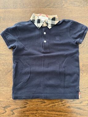 Burberry Navy Polo 5Y with Signature Collar